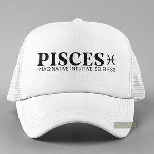 🆕Pisces Zodiac Personality White Foam Trucker Hat Mesh Snapback Cap